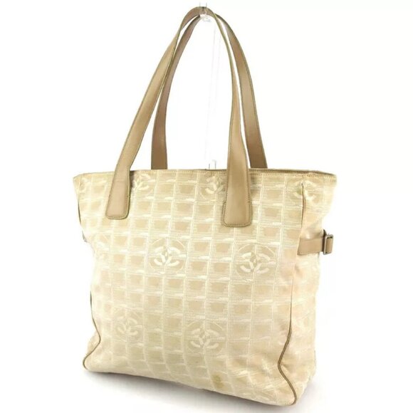 CHANEL tote bag New Travel line beige nylon jacquard ?~ leather used T19138 - Picture 2 of 9